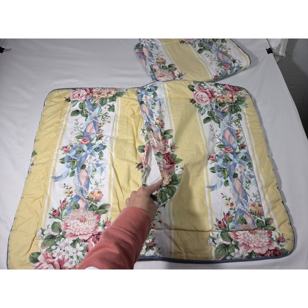 2 VTG Croscill Home Princess Standard Pillow Shams Shabby Floral Stripe Cottage - Picture 5 of 6